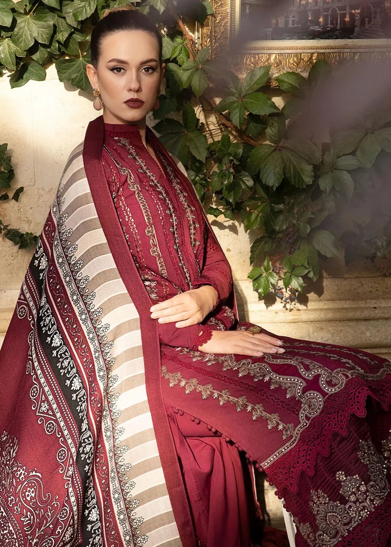 MARIA B - 3PC LAWN EMBROIDERED SHIRT WITH COTTON SILK DUPATTA AND TROUSER