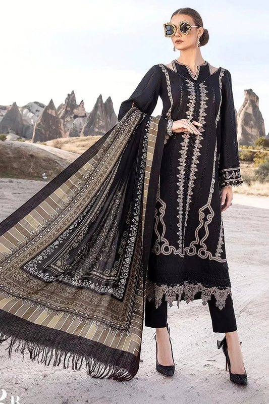 MARIA B - 3PC DHANAK EMBROIDERED SHIRT WITH PASHMINA PRINTED SHAWL AND TROUSER