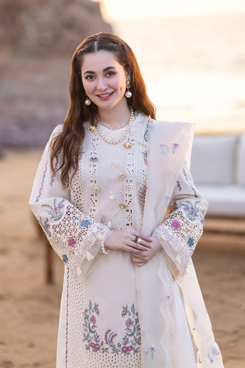 3PC LAWN EMBROIDERED SHIRT WITH ORGANZA CUTWORK EMBROIDERED DUPATTA AND TROUSER