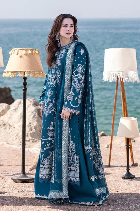 3PC LAWN SEQUIN EMBROIDERED SHIRT WITH EMBROIDERED COTTON NET DUPATTA AND TROUSER