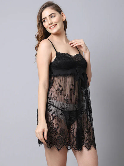 Babydoll Over All Net With Bow Dress