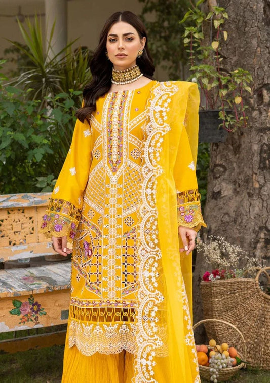 PARISHAY -3PC CHIKANKARI LAWN EMBROIDERED SHIRT WITH ORGANZA PRINTED DUPATTA AND TROUSE