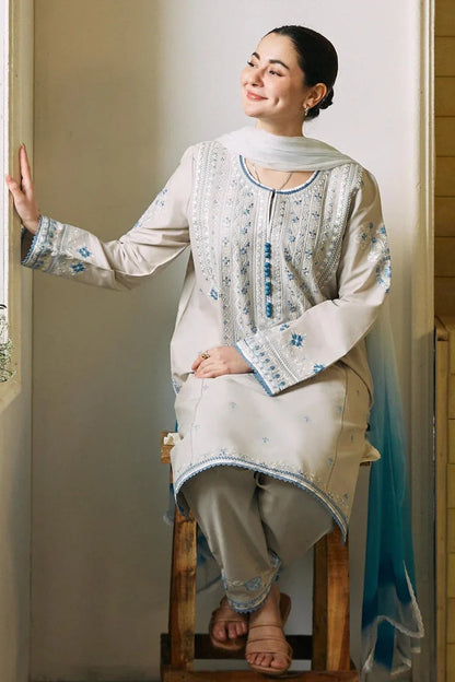 ZARA SHAH JAHAN - 3PC LAWN EMBROIDERED SHIRT WITH PRINTED DUPATTA AND TROUSER