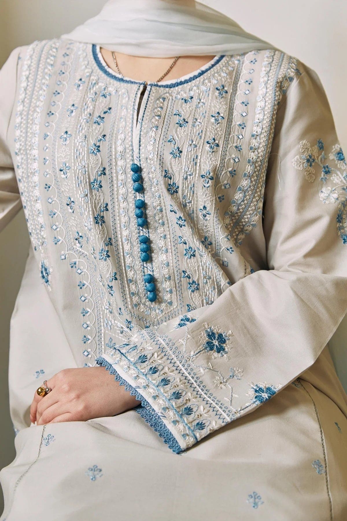 ZARA SHAH JAHAN - 3PC LAWN EMBROIDERED SHIRT WITH PRINTED DUPATTA AND TROUSER