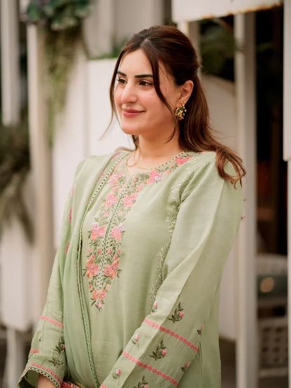 GARNET - 3PC LAWN EMBROIDERED SHIRT WITH CHIFFON EMBROIDERED DUPATTA AND TROUSER