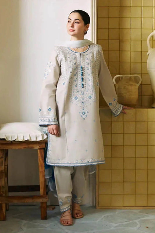 ZARA SHAH JAHAN - 3PC LAWN EMBROIDERED SHIRT WITH PRINTED DUPATTA AND TROUSER