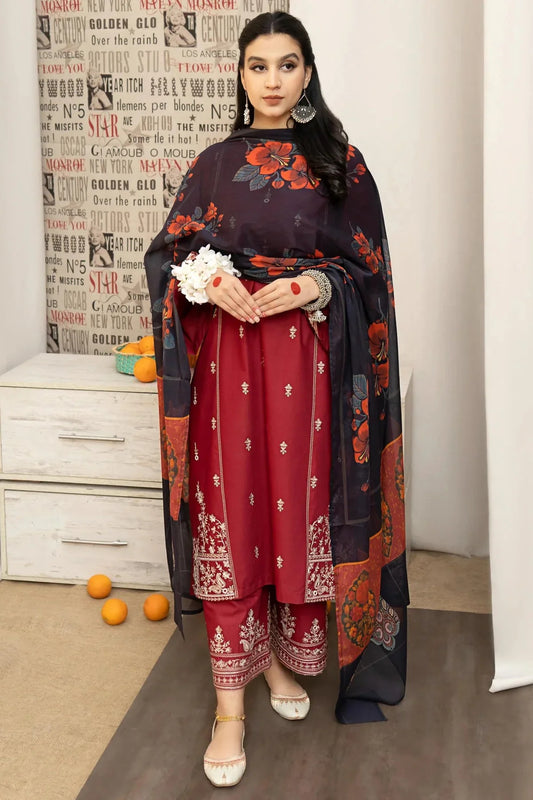 URGE - 3PC LAWN EMBROIDERED SHIRT WITH DIAMOND PRINTED DUPATTA AND EMBROIDERED TROUSER