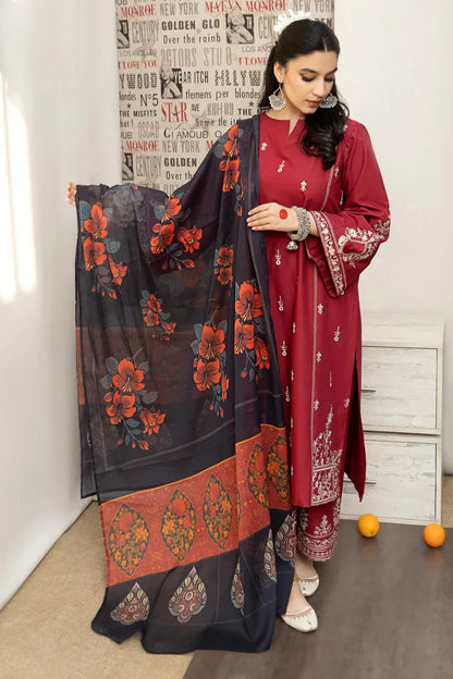 URGE - 3PC LAWN EMBROIDERED SHIRT WITH DIAMOND PRINTED DUPATTA AND EMBROIDERED TROUSER