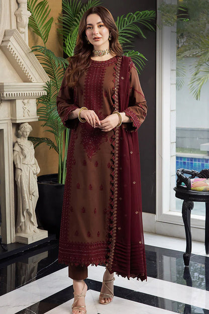 Lawn Embroidered Shirt with Sitari Work Lawn Embroidered Sleeves with Sitari Work Chiffon Embroidered Dupatta with Sitari Work Lawn Trouser Unstitched 3PC Dress