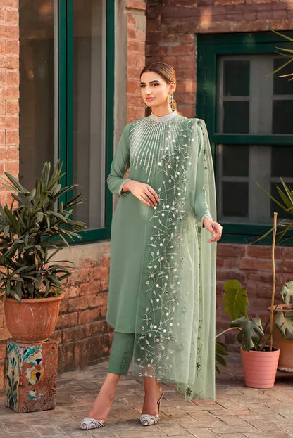 NATASHA KAMAL - 3PC LAWN SEQUENCE EMBROIDERED SHIRT WITH ORGANZA EMBROIDERED DUPATTA AND TROUSER