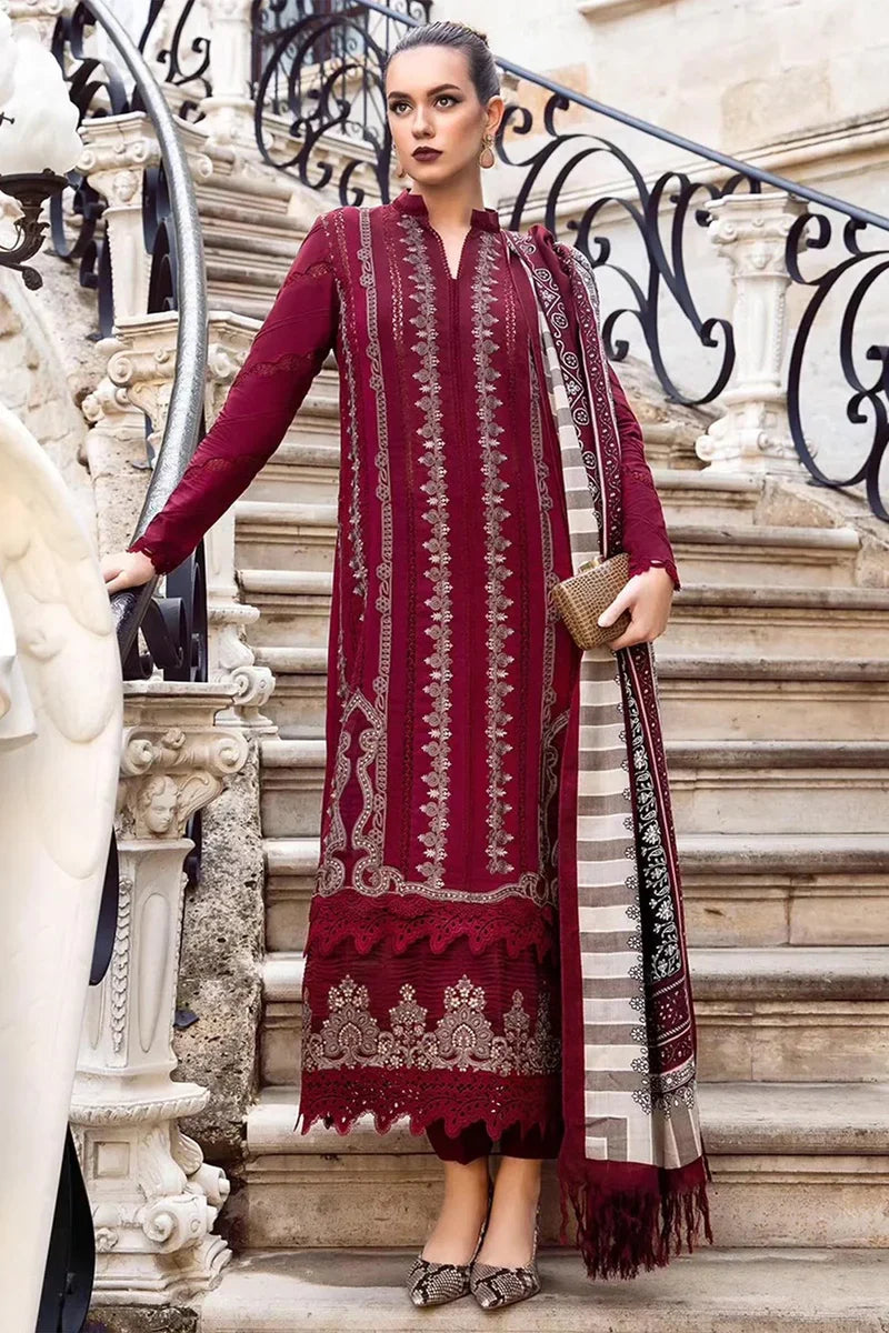 MARIA B - 3PC LAWN EMBROIDERED SHIRT WITH COTTON SILK DUPATTA AND TROUSER