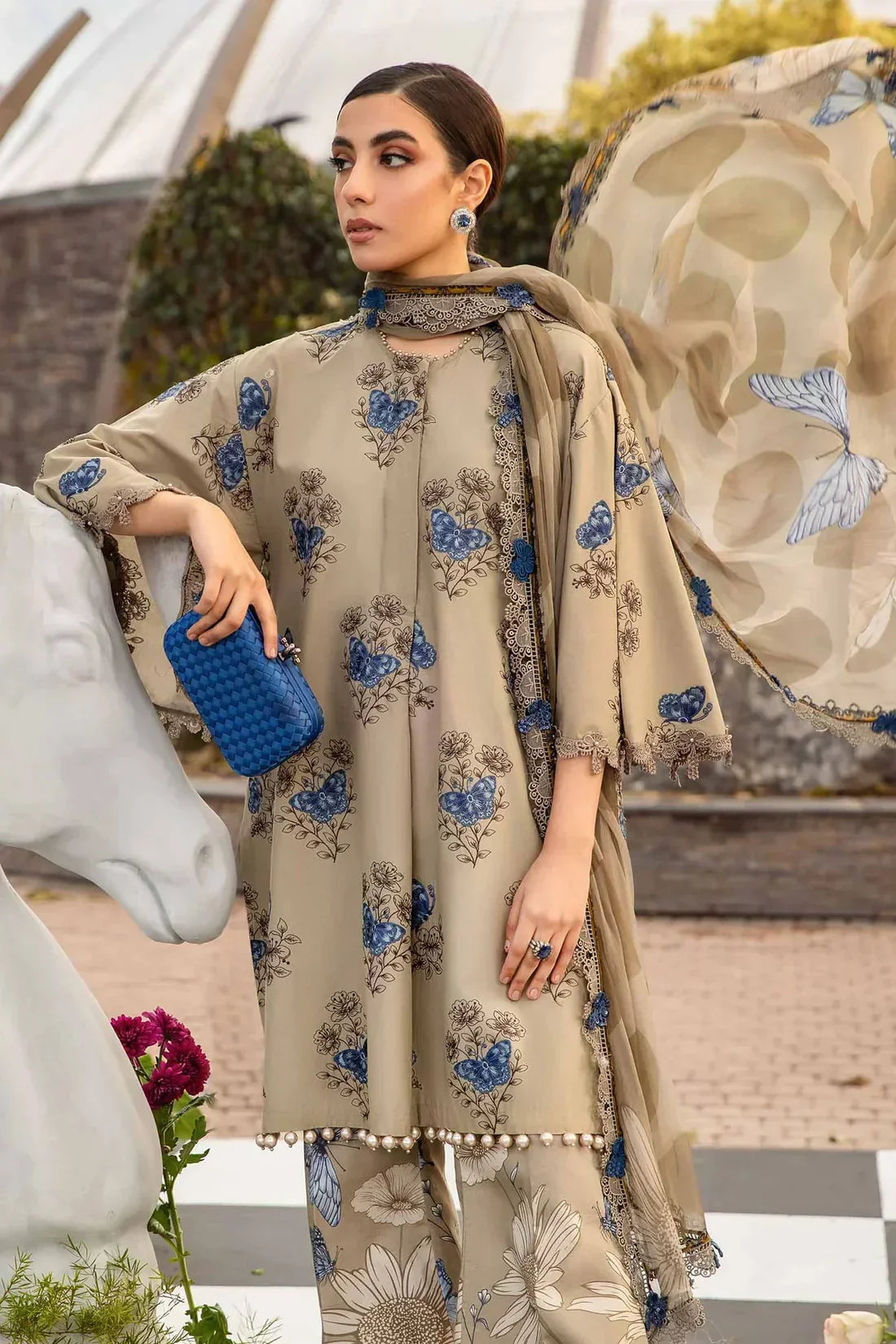 MARIA B - 3PC LAWN PRINTED SHIRT WITH PRINTED DUPATTA AND TROUSER