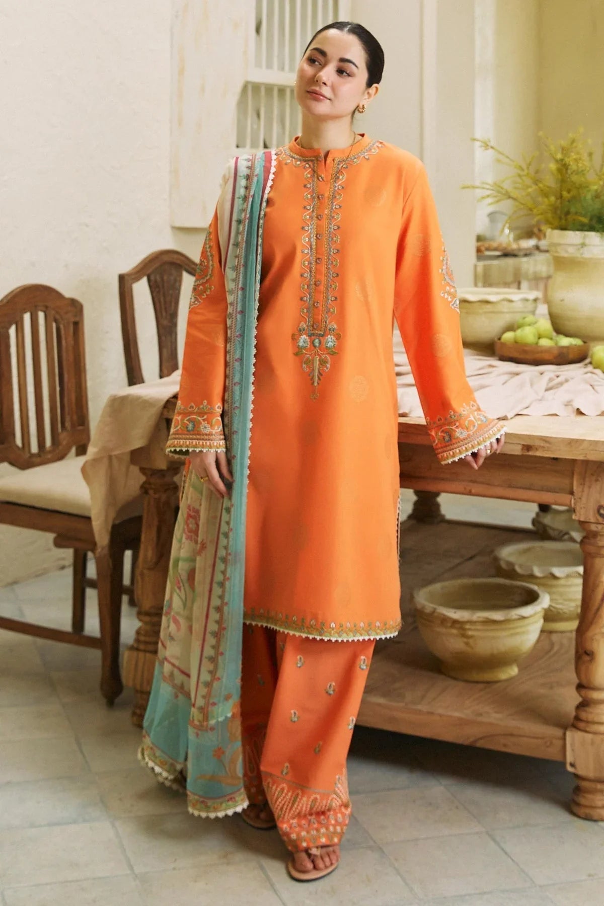 ZARA SHAH JAHAN - 3PC LAWN EMBROIDERED SHIRT WITH CHIFFON PRINTED DUPATTA AND TROUSER