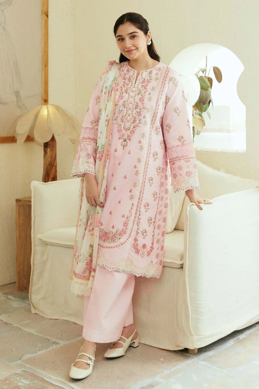 ZARA SHAH JAHAN - 3PC LAWN EMBROIDERED SHIRT WITH DIAMOND PRINTED DUPATTA AND TROUSER