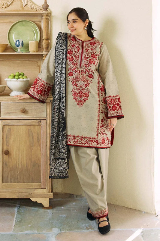 ZARA SHAH JAHAN - 3PC LAWN EMBROIDERED SHIRT WITH DIAMOND PRINTED DUPATTA AND TROUSER