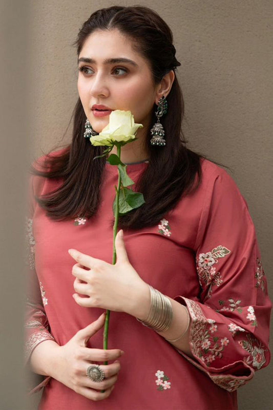 PEACH  2PC LAWN EMBROIDERED SHIRT AND TROUSER