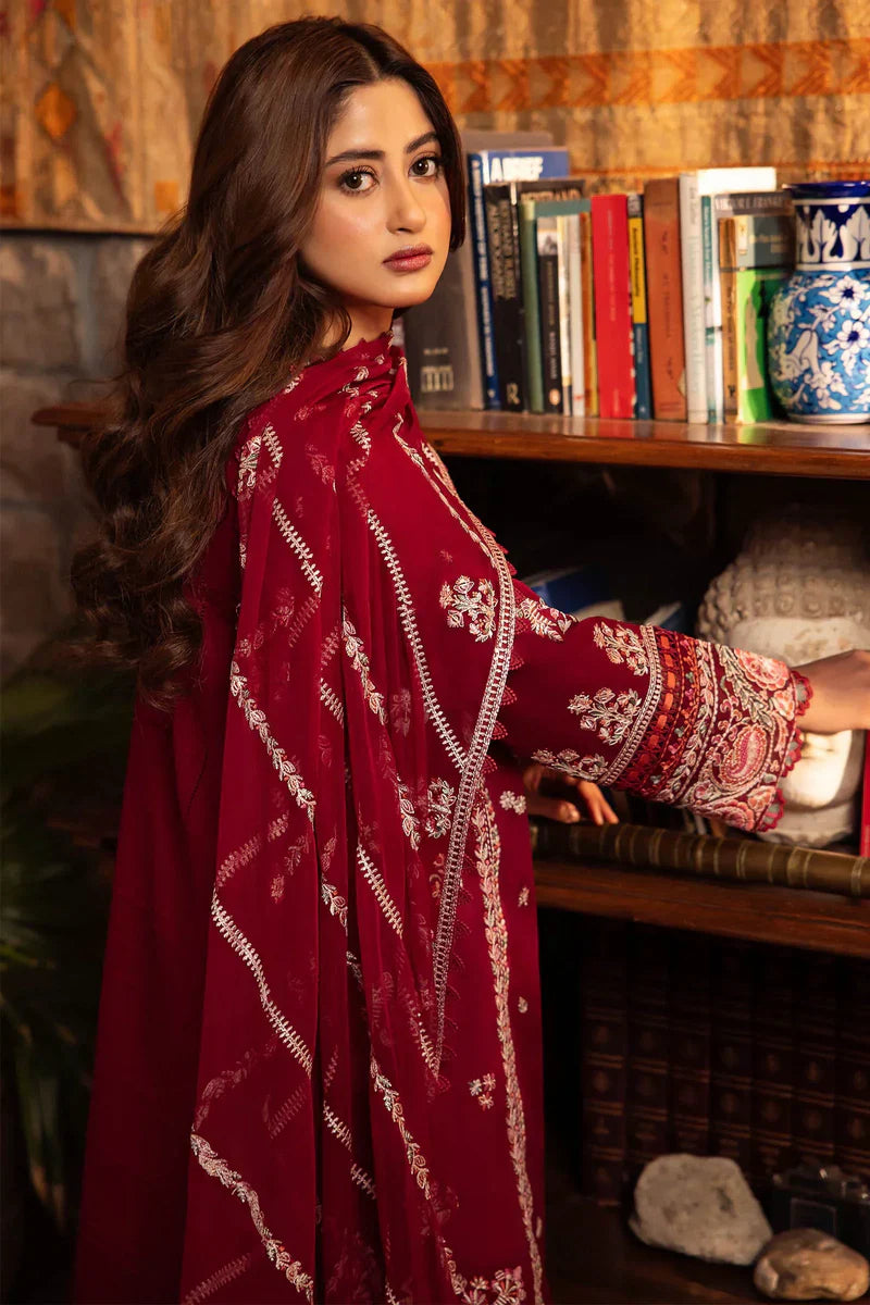 3PC LAWN EMBROIDERED SHIRT WITH CHIFFON EMBROIDERED DUPATTA AND TROUSER