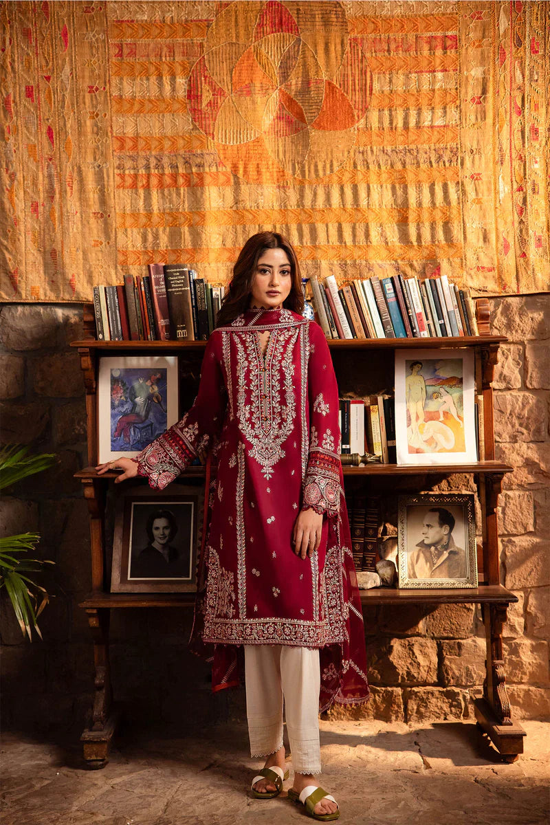 3PC LAWN EMBROIDERED SHIRT WITH CHIFFON EMBROIDERED DUPATTA AND TROUSER