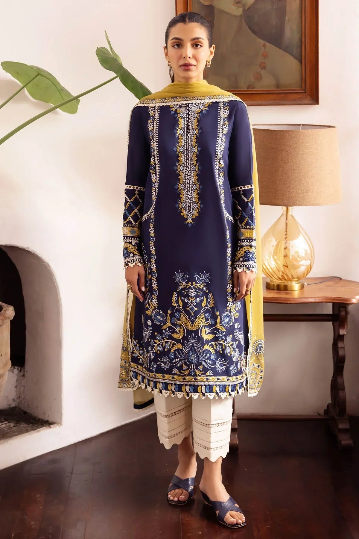 3PC LAWN EMBROIDERED SHIRT WITH CHIFFON EMBROIDERED DUPATTA AND TROUSER