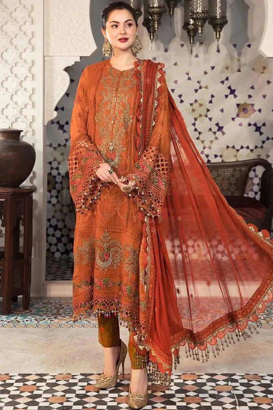 Maria B - 3PC LAWN EMBROIDERED SHIRT WITH CHIFFON EMBROIDERED DUPATTA AND TROUSER