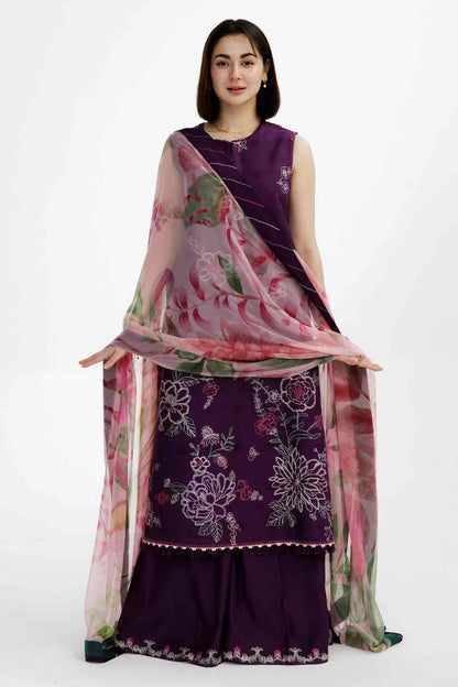 3PC LAWN EMBROIDERED SHIRT WITH PRINTED DUPATTA AND TROUSER