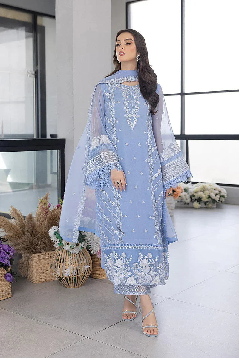 3PC LAWN EMBROIDERED SHIRT WITH Organza EMBROIDERED DUPATTA AND TROUSER