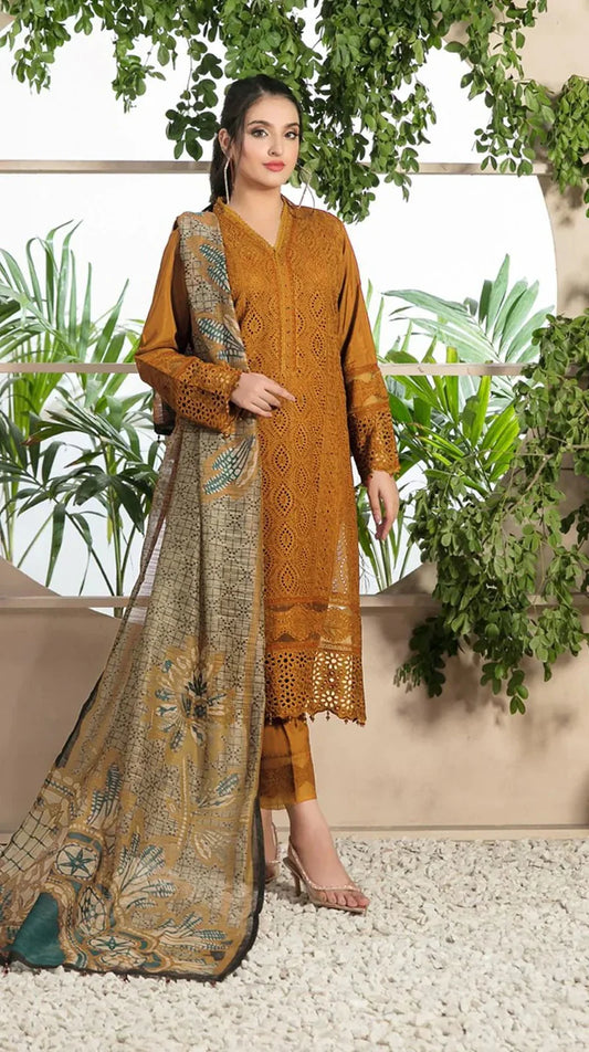 CHARIZMA - 3PC LAWN EMBROIDERED SHIRT WITH ORGANZA SEQUENCE DIGITAL PRINTED DUPATTA