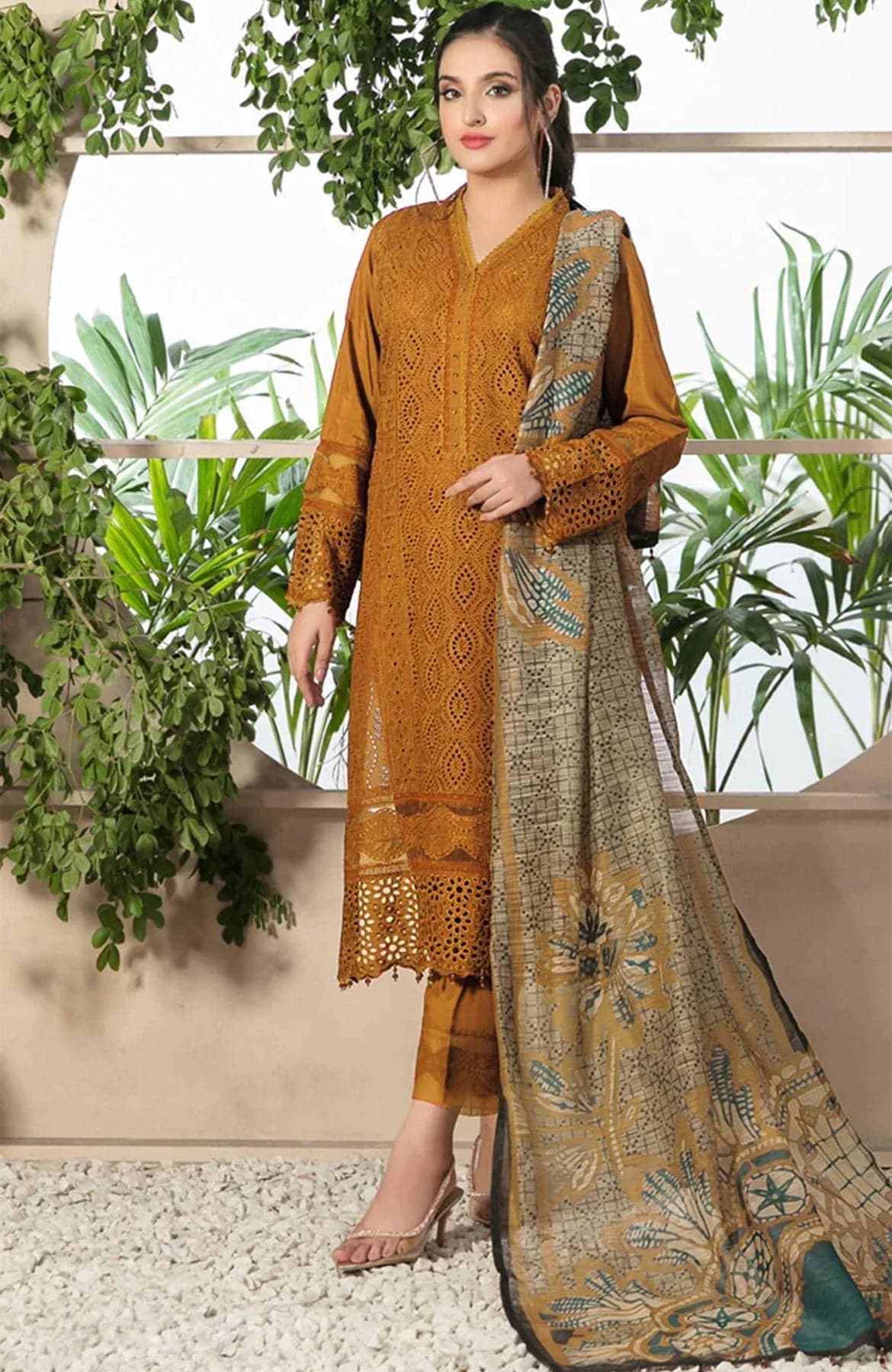 CHARIZMA - 3PC LAWN EMBROIDERED SHIRT WITH ORGANZA SEQUENCE DIGITAL PRINTED DUPATTA