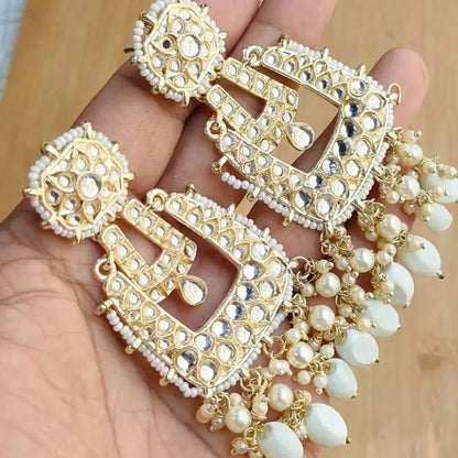 Kundan &amp; Pearl Dangler Earrings