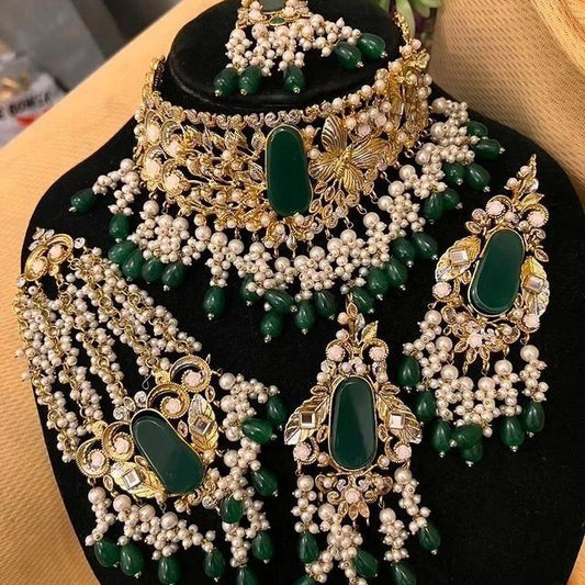 "Regal Pearl & Emerald Bridal Jewelry Set"