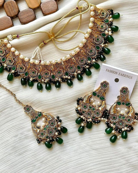 "✨ Gold-Tone Jewellery Set with  Beads & Pearls "