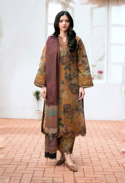 3 Piece Unstitched Heavy Embroidered Pure Lawn Suit With Printed Pure Lawn Dupatta