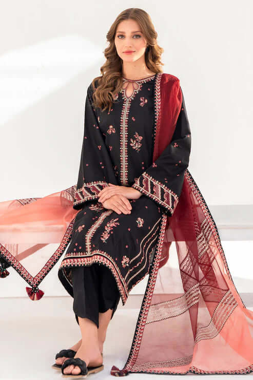 3 Piece Unstitched Heavy Embroidered Pure Lawn Suit With Digital Printed Soft Organza Dupatta