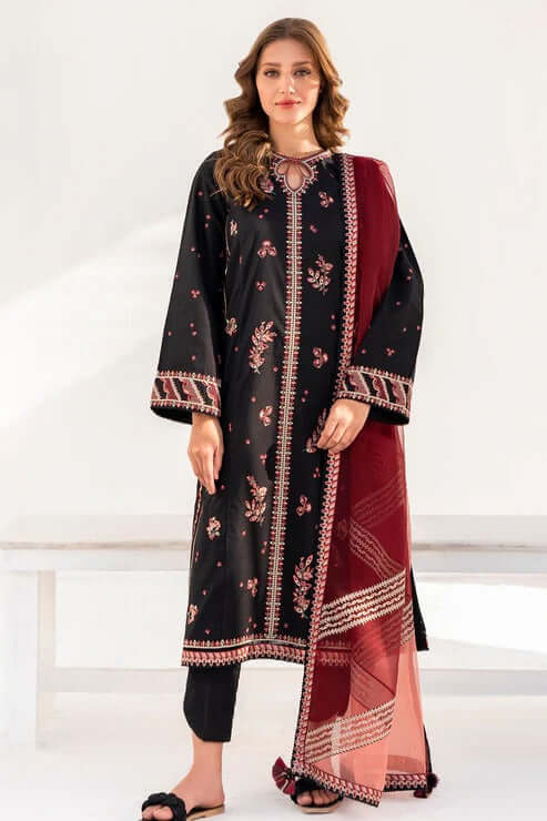 3 Piece Unstitched Heavy Embroidered Pure Lawn Suit With Digital Printed Soft Organza Dupatta